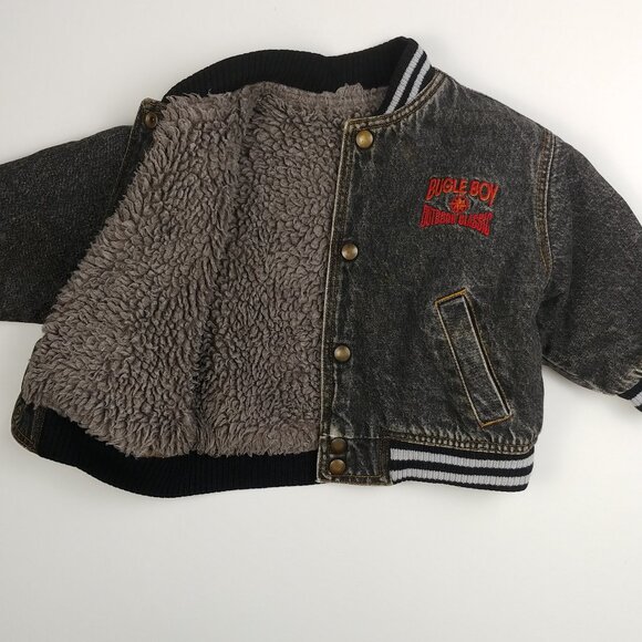 Vintage Bugle Boy Sherpa Lined Black Denim Jacket 18-24 Months - Picture 2 of 12